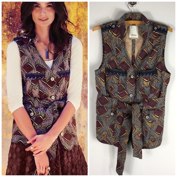 Anthropologie Elevenses Geo Safari Belted Vest - Picture 1 of 8
